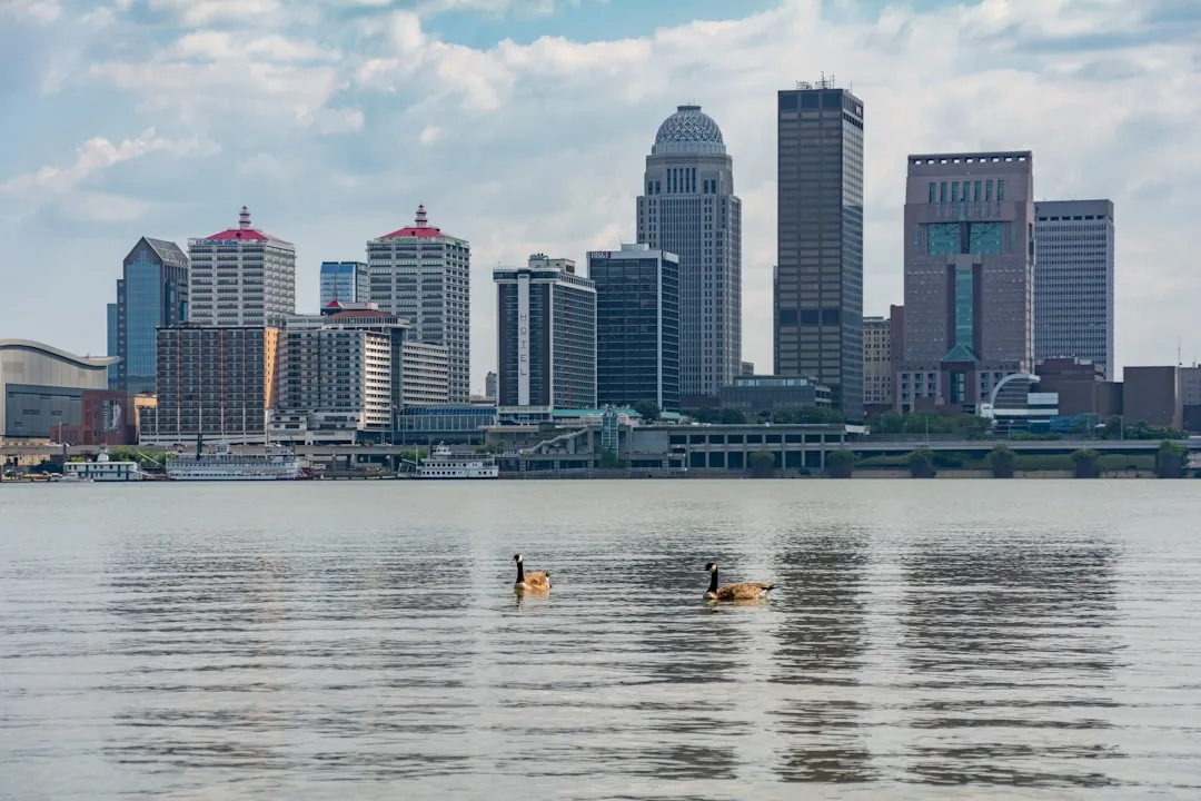 The Louisville, Kentucky skyline seen across the river on a clear day